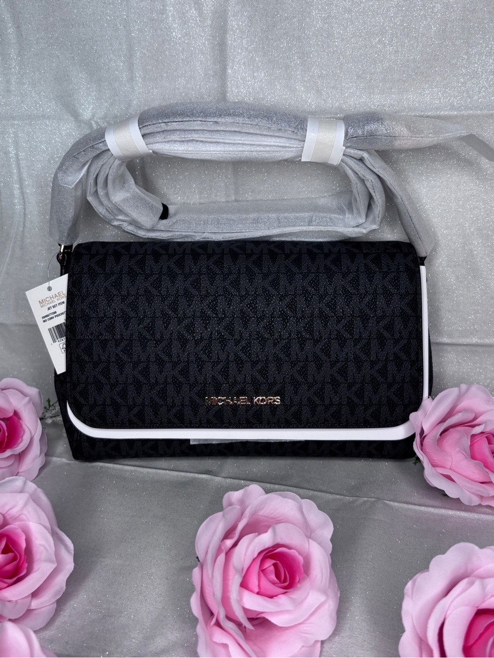 Michael Kors Black Crossbody with White Trim